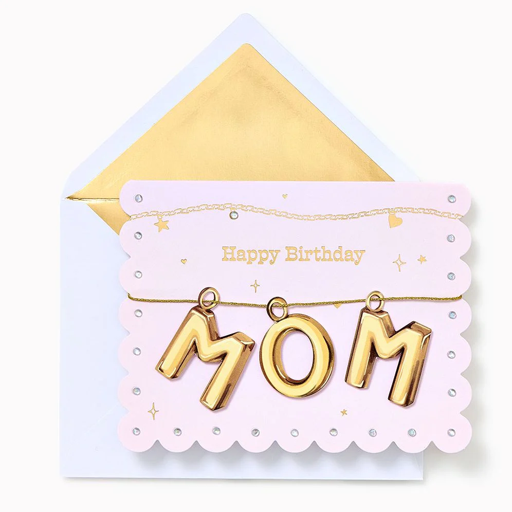 Gold Mom Charm Embellished Birthday Card