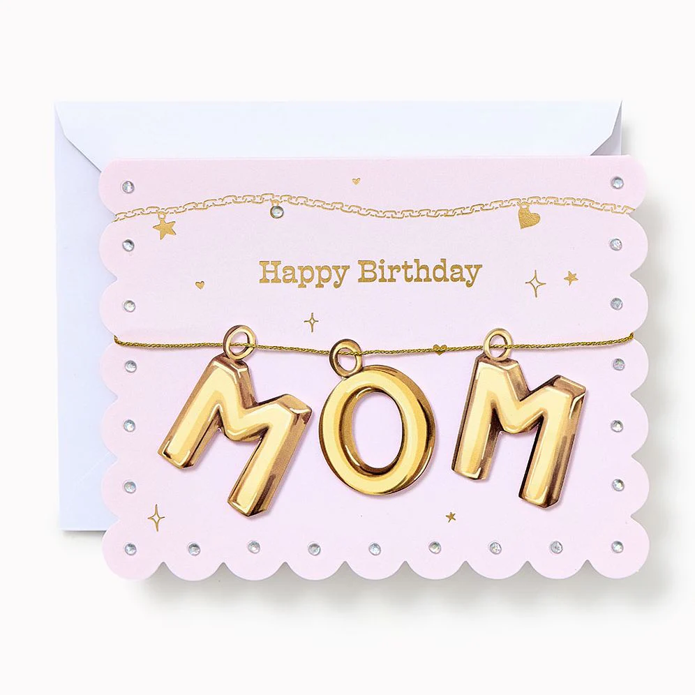 Gold Mom Charm Embellished Birthday Card - Image 2