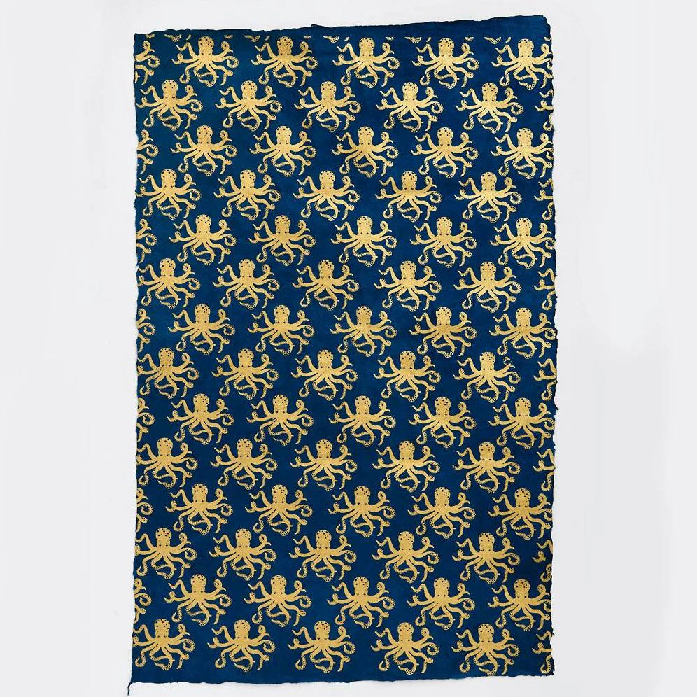 Gold Octopus on Navy Handmade Paper - Image 2