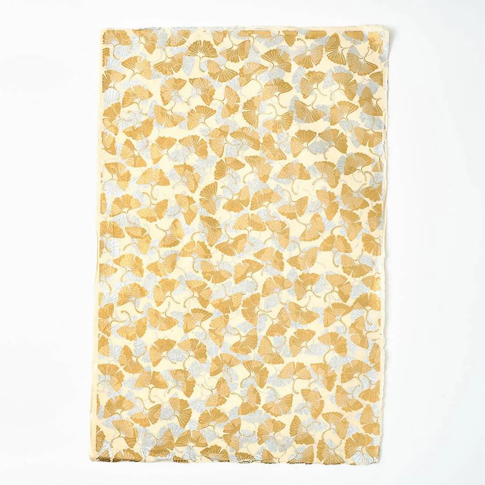 Gold & Silver Ginkgo on Cream Handmade Paper - Image 2
