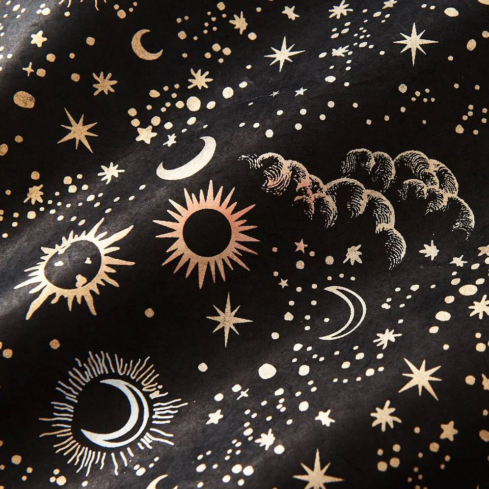 Gold Sun Moon and Star on Black Handmade Paper