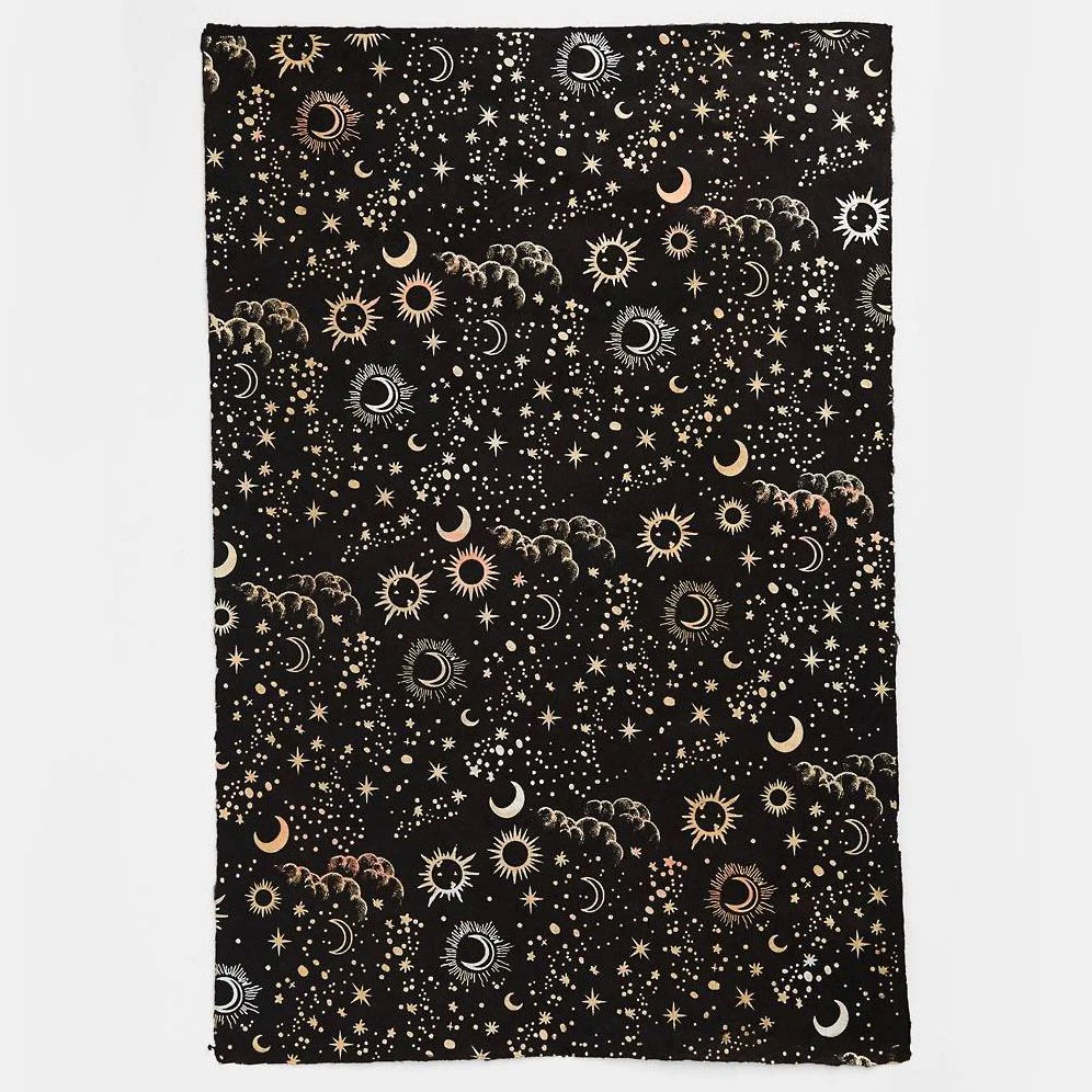 Gold Sun Moon and Star on Black Handmade Paper - Image 2