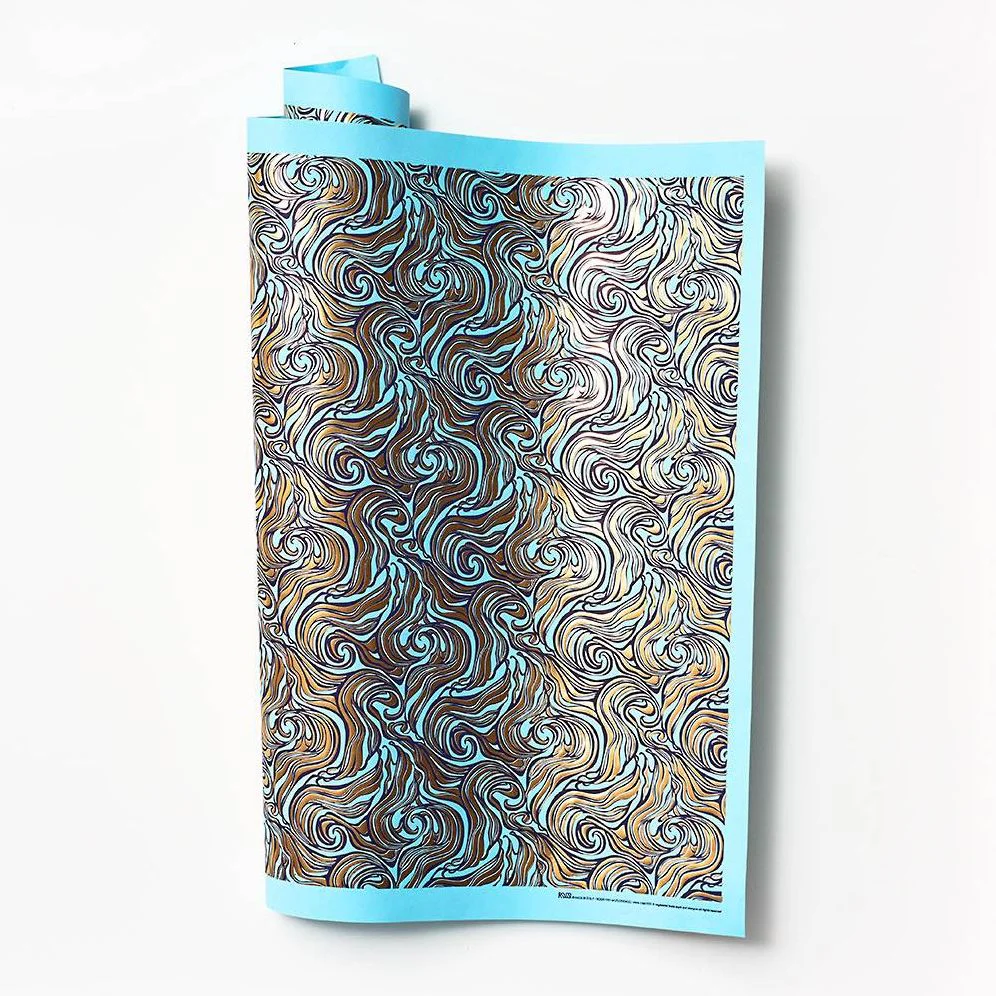 Gold Wavy Marble on Blue Fine Paper - Image 2