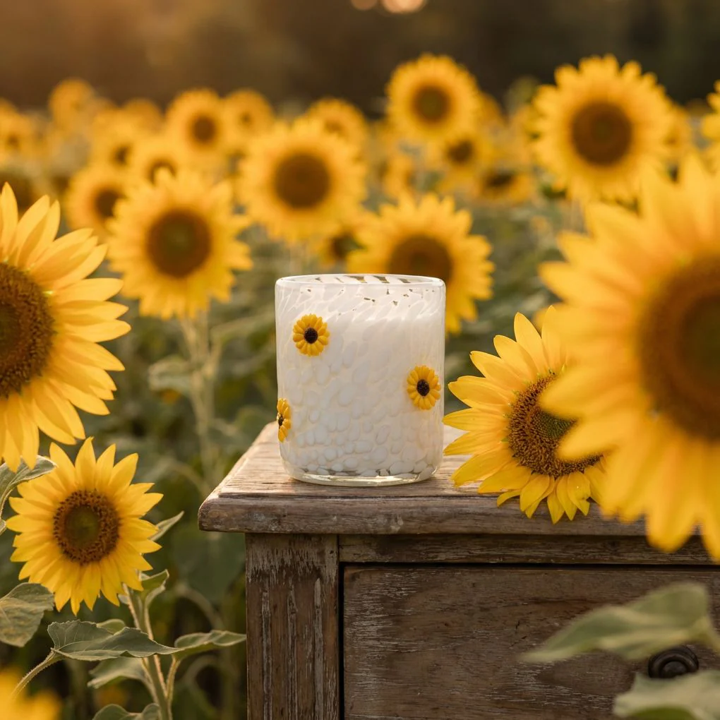 Golden Sunflower Confetti Icon Candle - Image 2