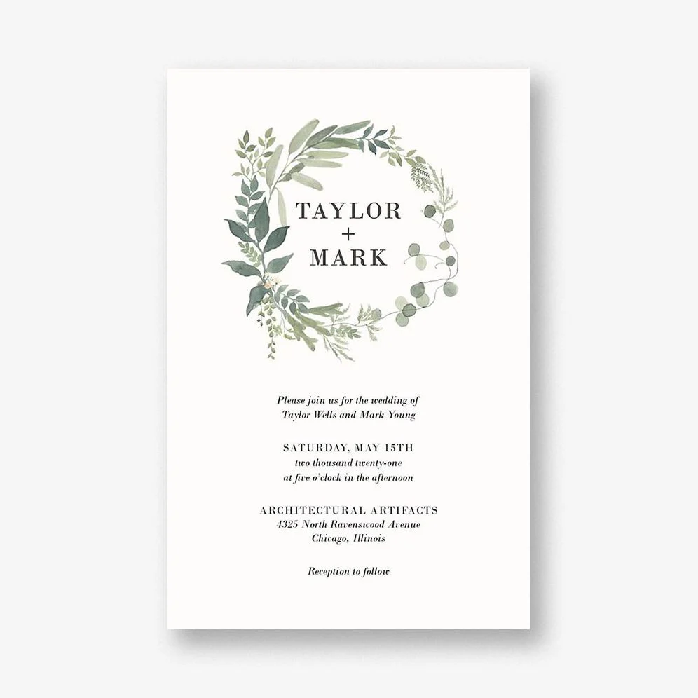 Greenery Wreath Wedding Invitation