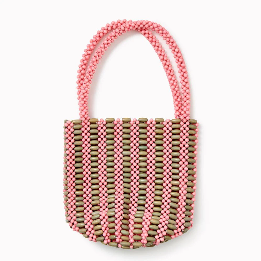 Handmade Acrylic Beaded Two-Tone Handbag with Stripes