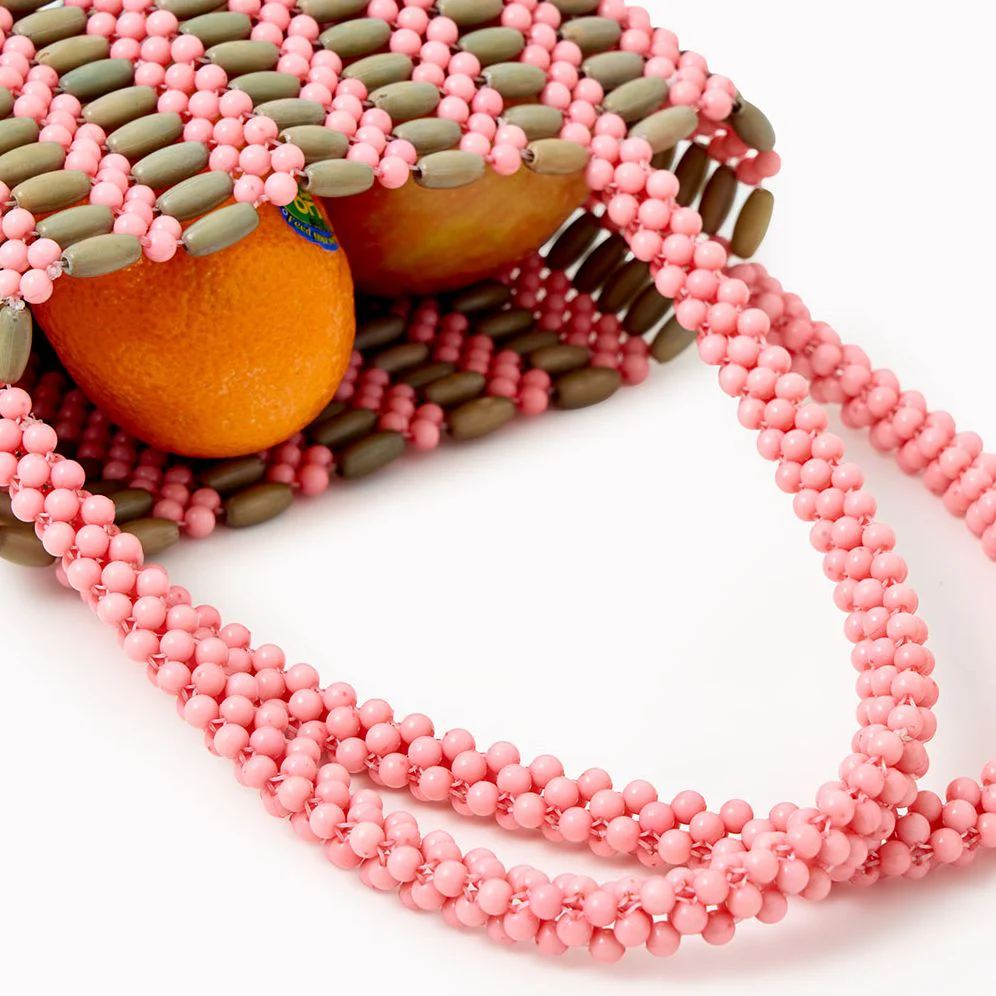 Handmade Acrylic Beaded Two-Tone Handbag with Stripes - Image 5