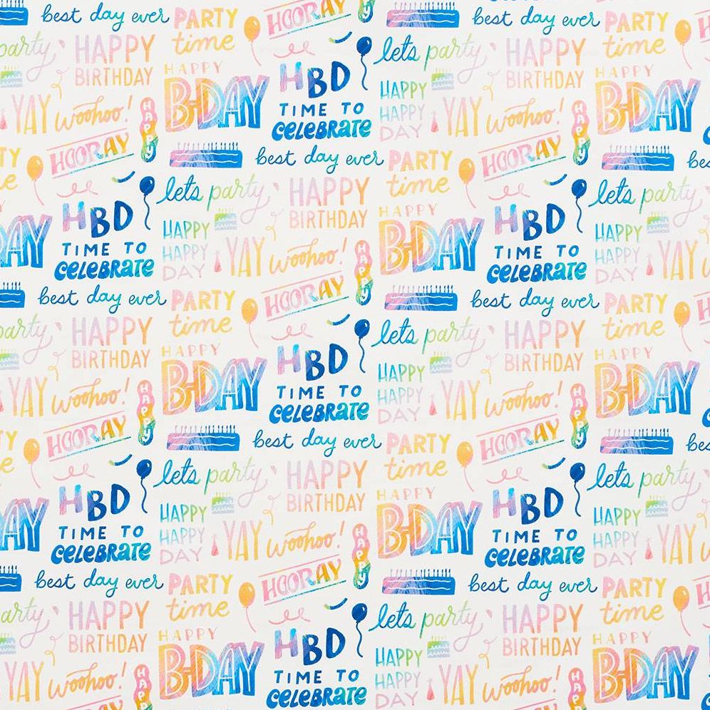 Happy Birthday Rainbow Script Stone Wrapping Paper - Image 3