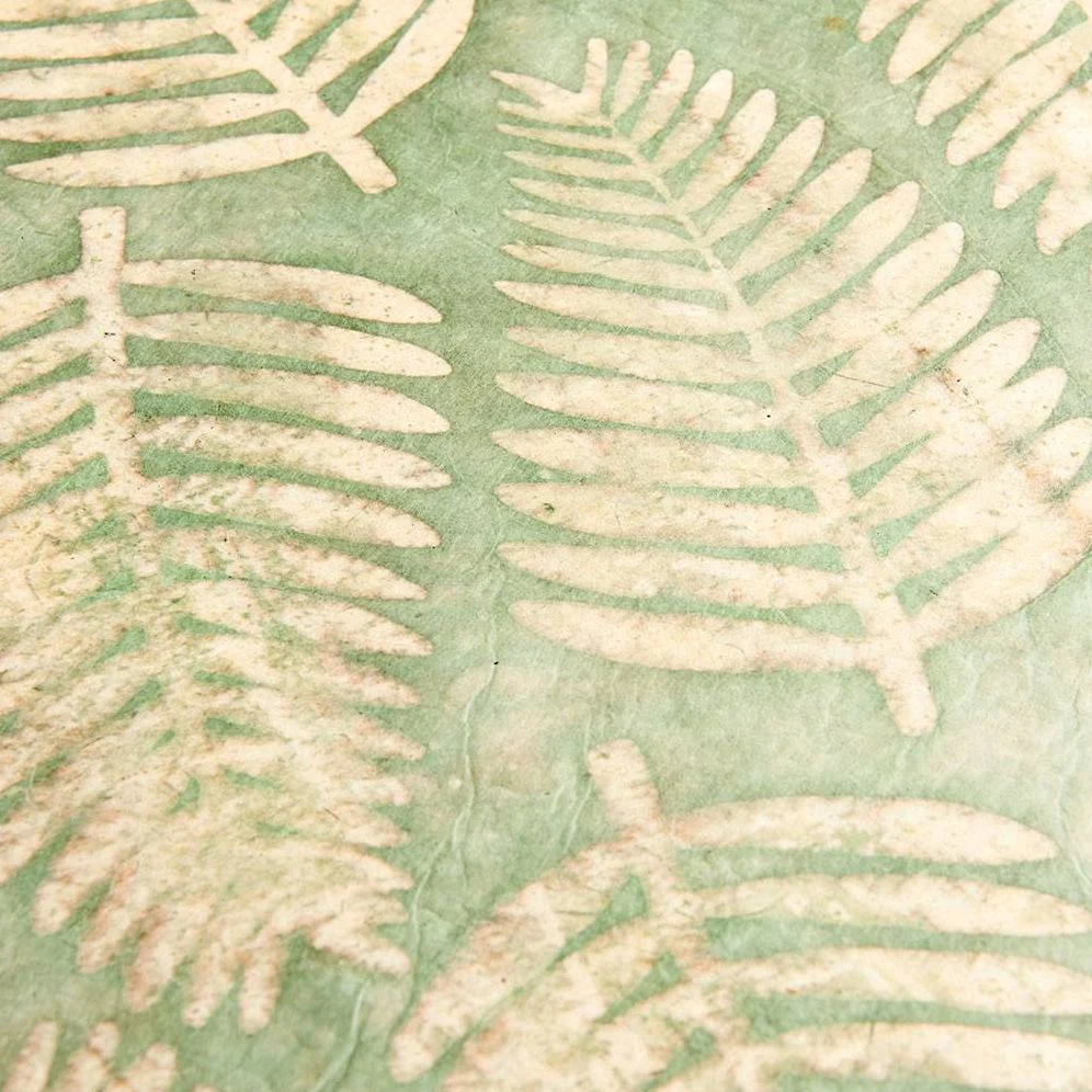 Large Leaves on Green Wax Handmade Paper - Image 2