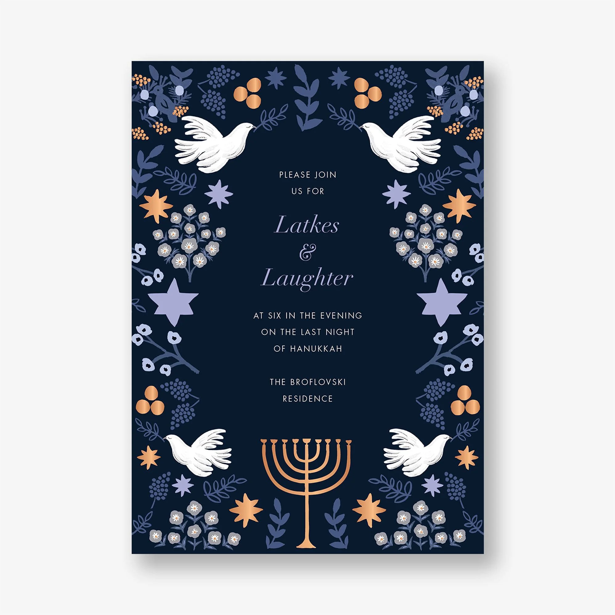 Laurel Hanukkah Foil Holiday Party Invitation - Image 3