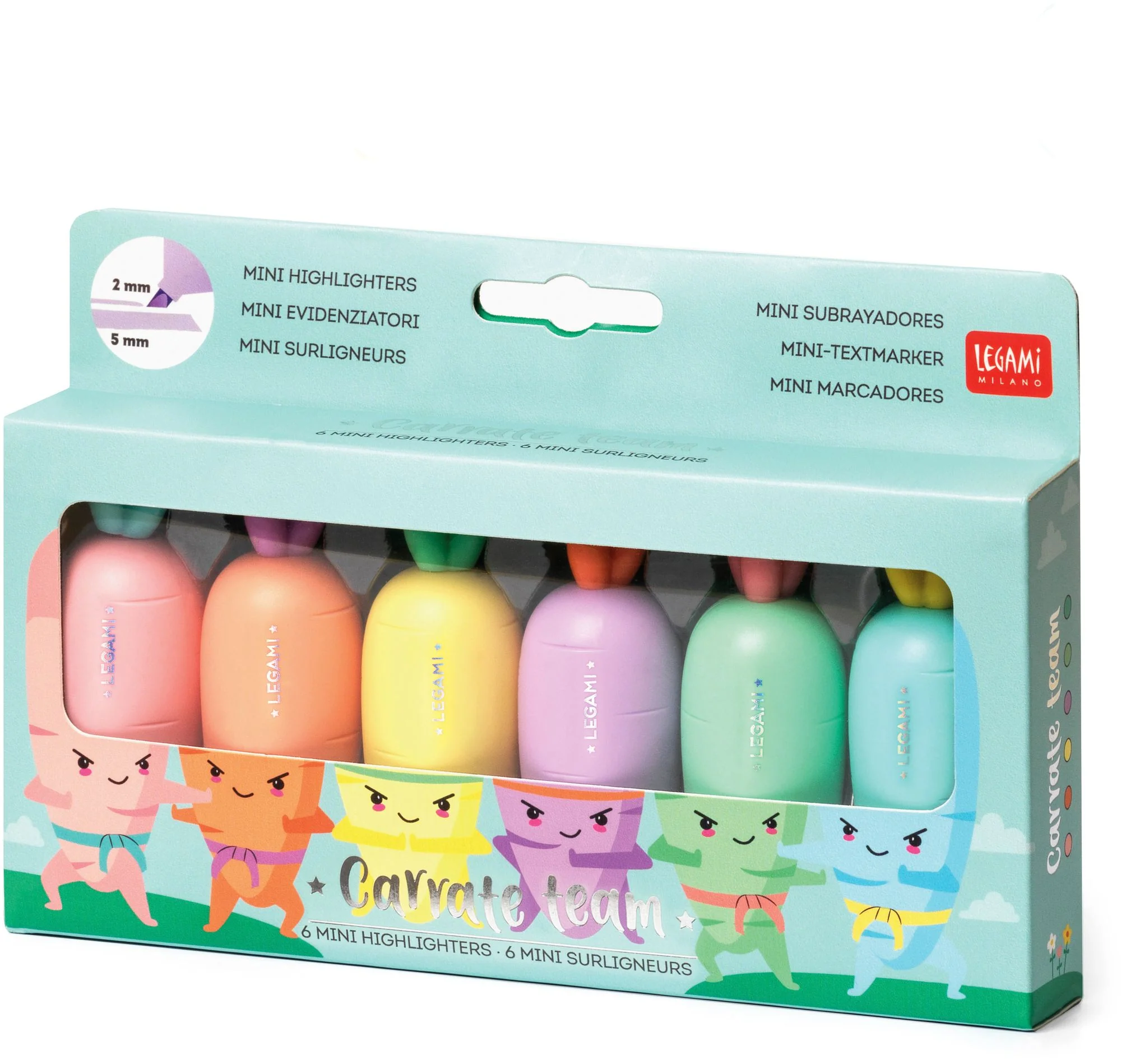Legami Set Of 6 Mini Highlighters - Carrate Team - Carrot - Image 2