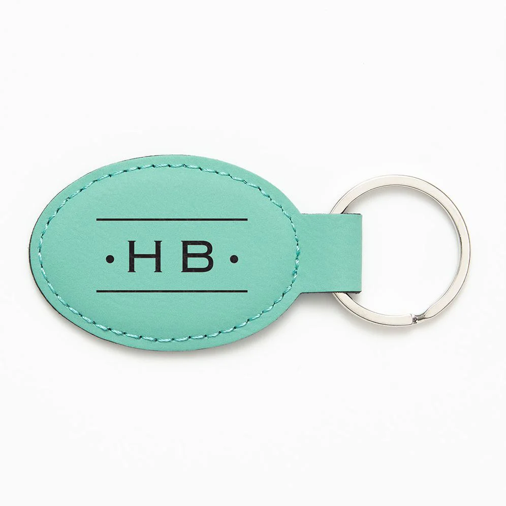 Line Framed Monogram Teal Key Fob