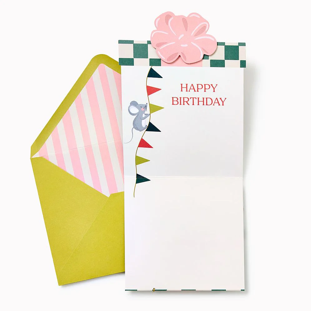 Mouse In Present Embellished Birthday Card - Image 3