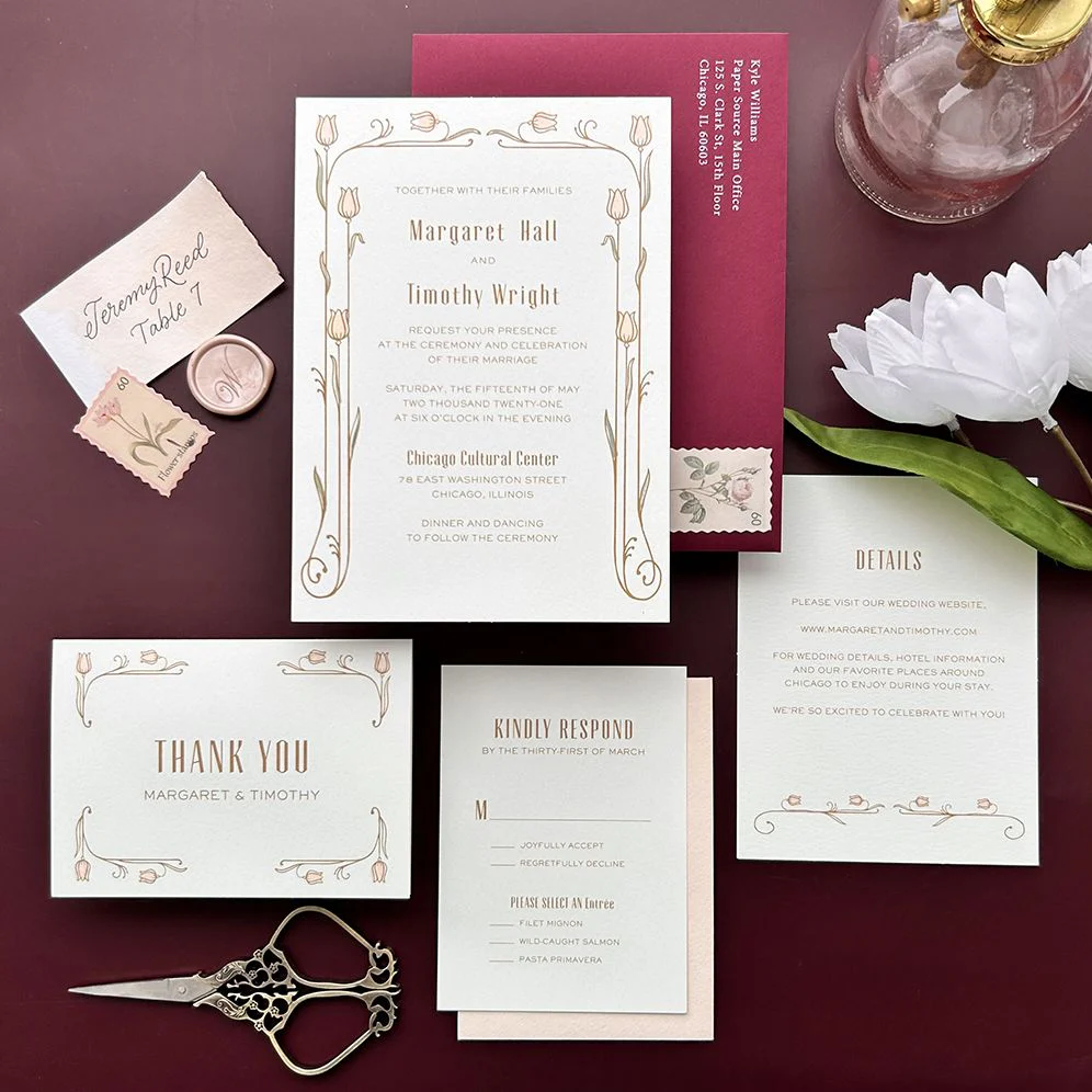 Nouveau Tulips Foil Stamped Wedding Invitation - Image 2