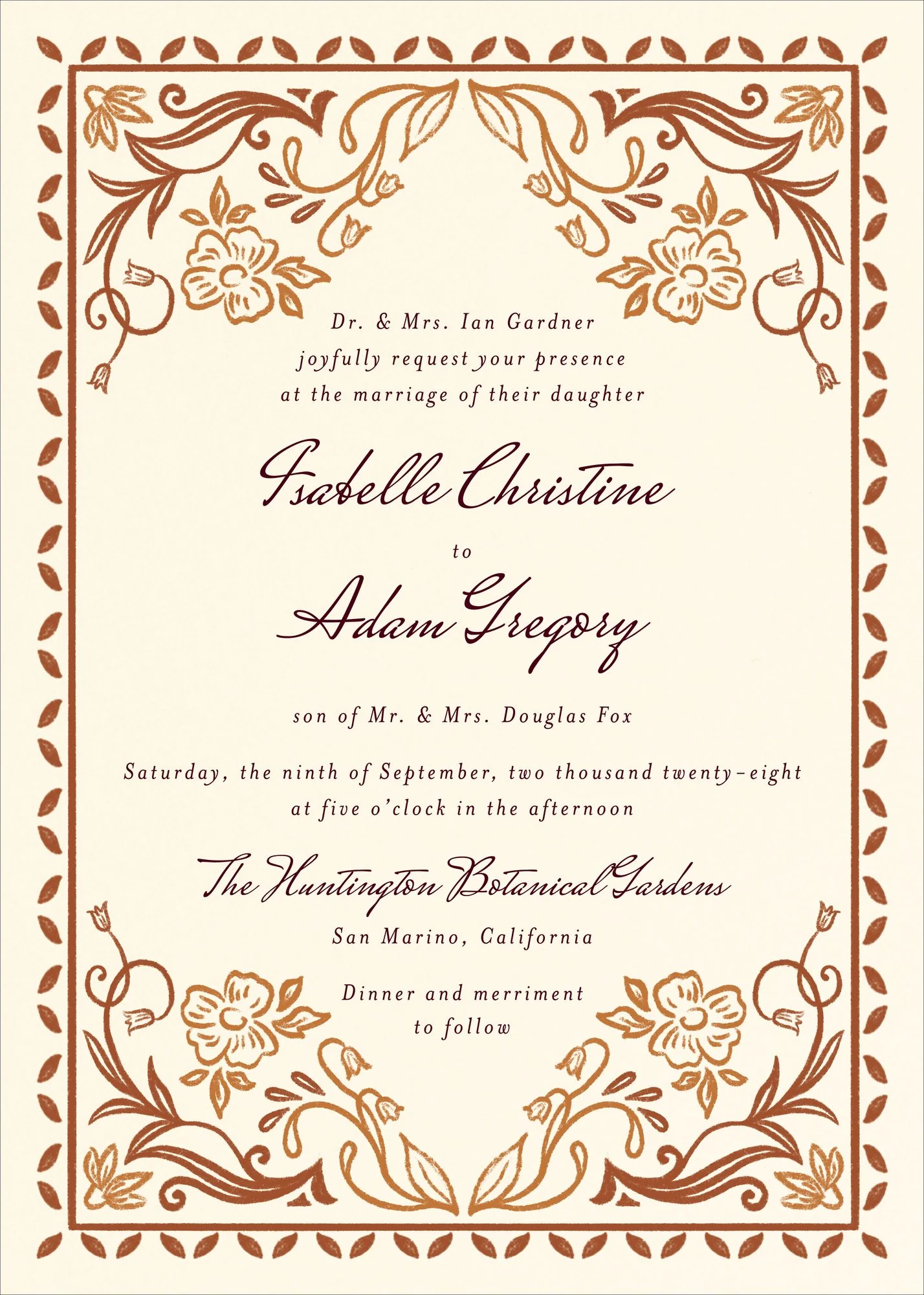 Ornamental Autumn Wedding Invitation - Image 2