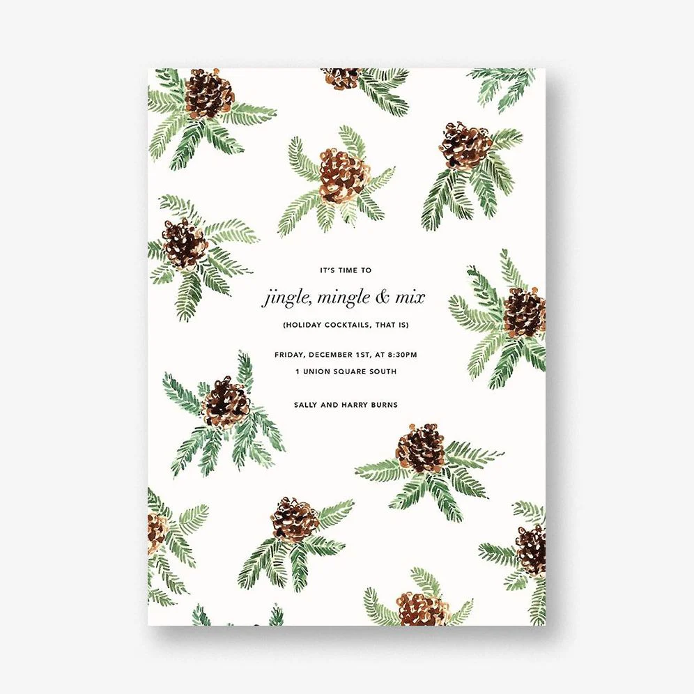 Painted Pine Cones Holiday Party Invitation
