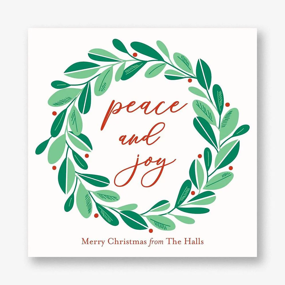 Peace and Joy Wreath Holiday Card