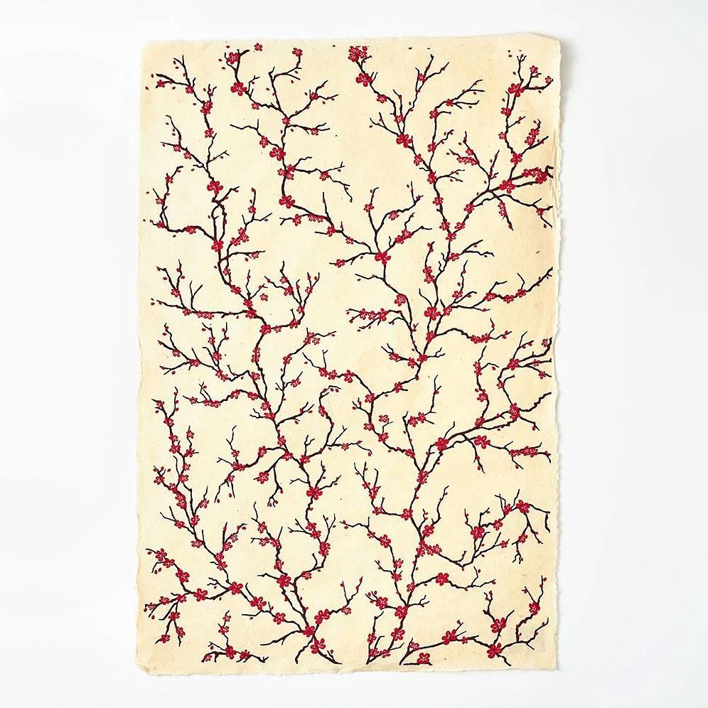Peach Blossoms On Cream Handmade Paper - Image 2