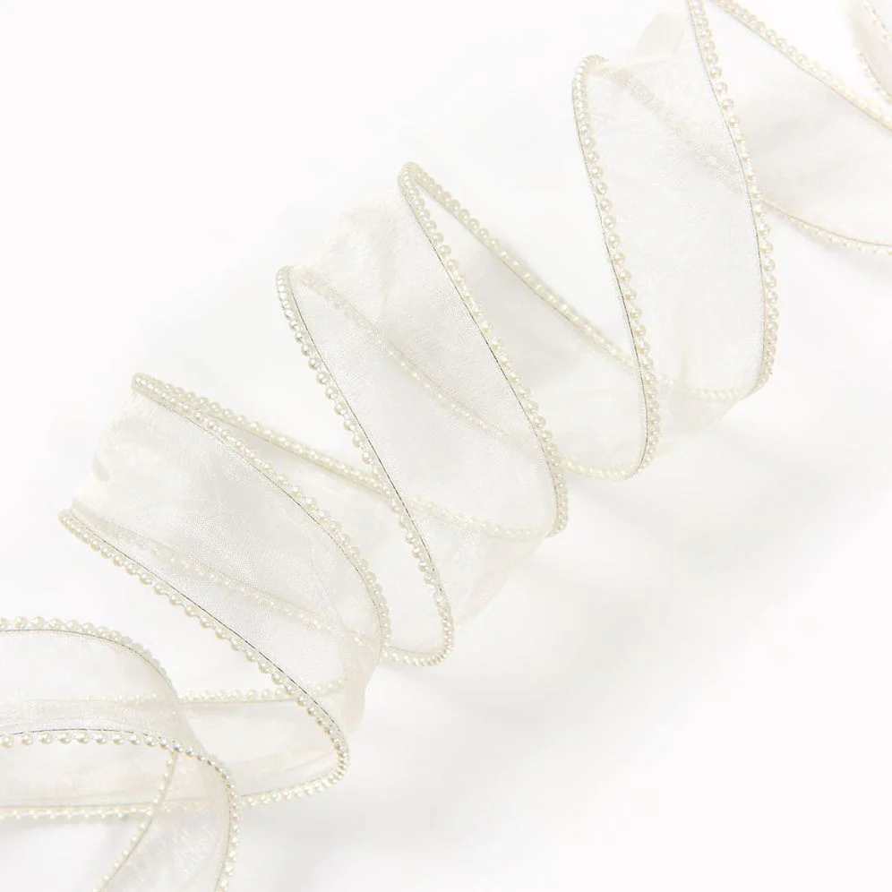 Pearle Cream Wired Ribbon 1.5" 5YD