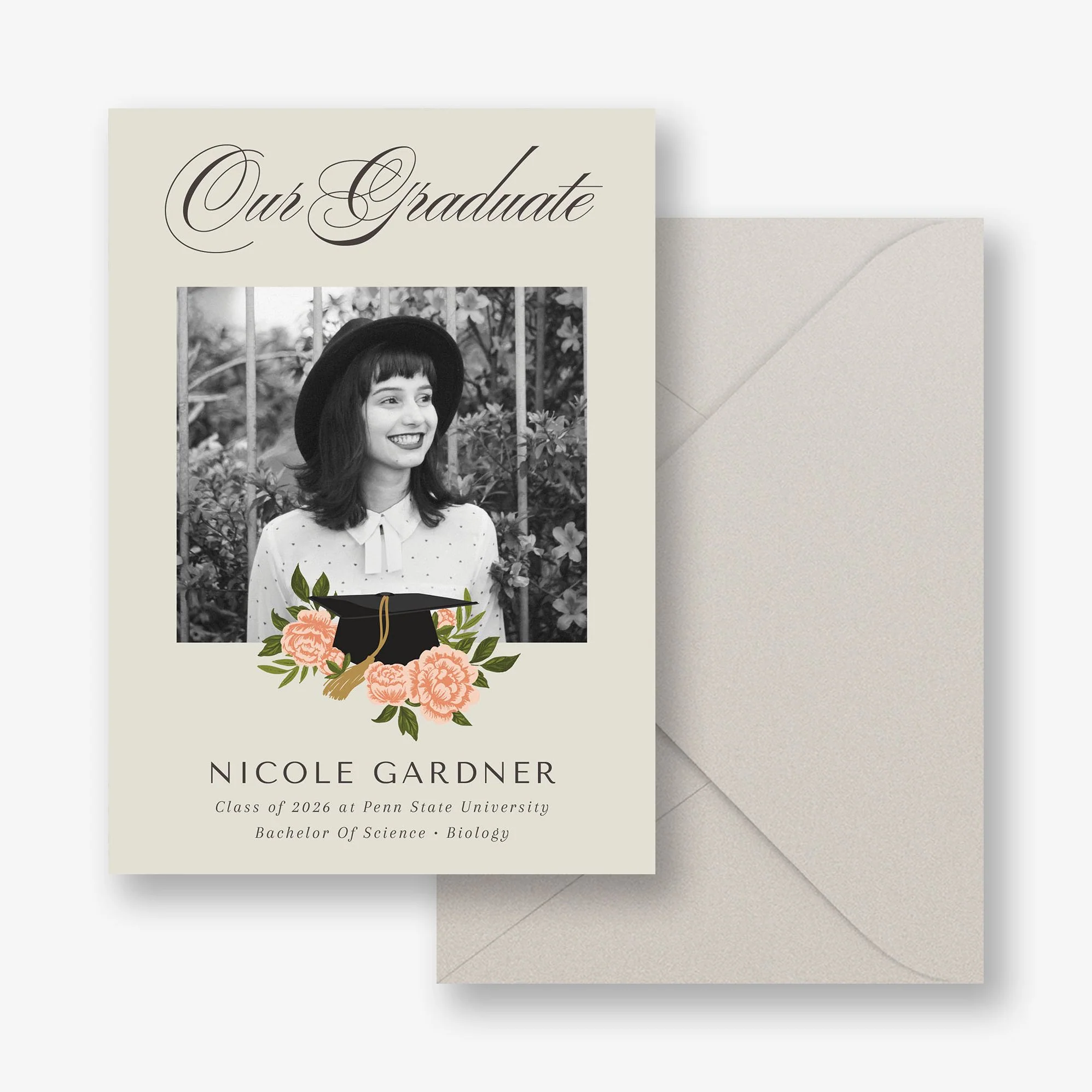Peony Grad Cap Graduation Announcement - Image 3