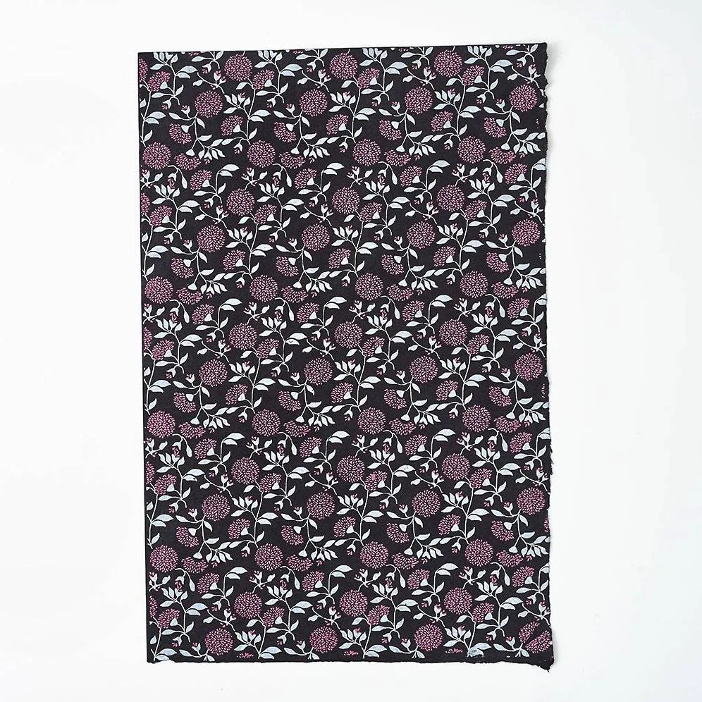 Pink Florals On Black Handmade Paper - Image 2