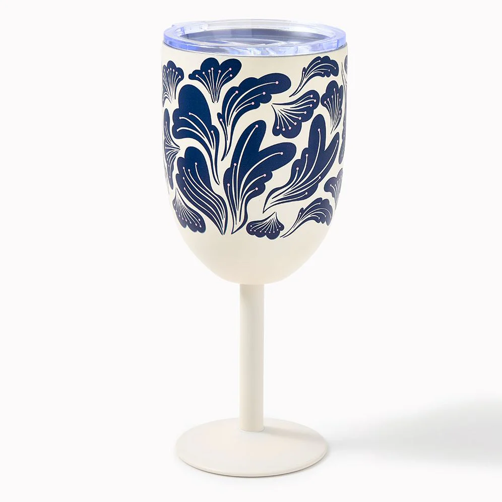 Pink Lidded Floral Wine Tumbler