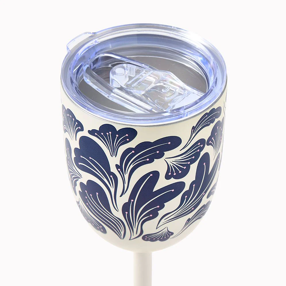 Pink Lidded Floral Wine Tumbler - Image 2