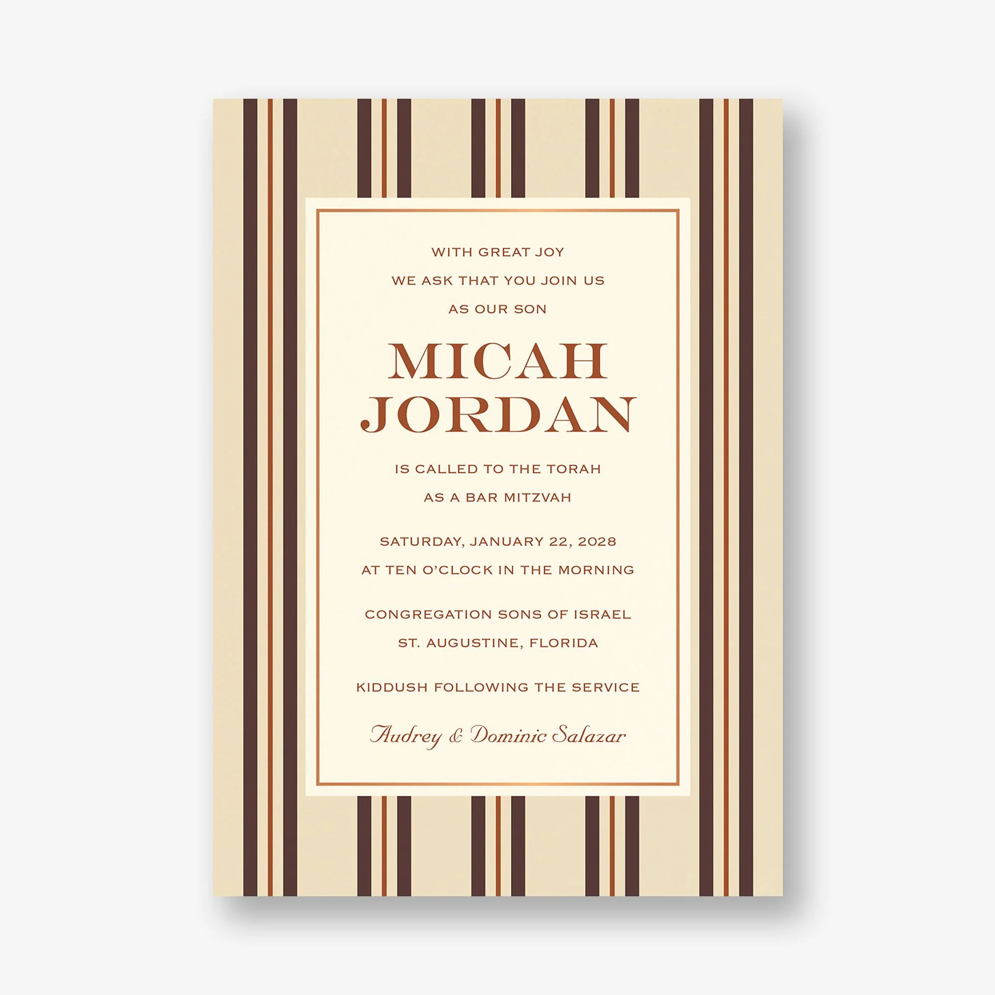 Pinstripe Foil Bar Mitzvah Invitation