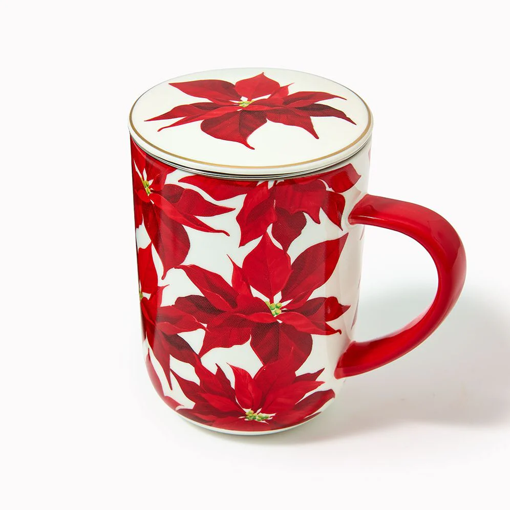 Poinsettia Steeping Lidded Mug