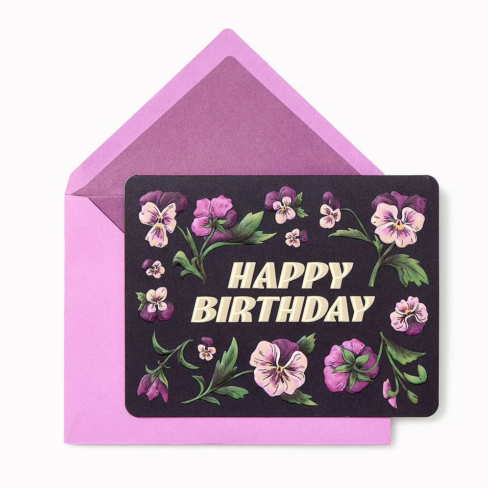 Purple Pansies Embellished Birthday Card