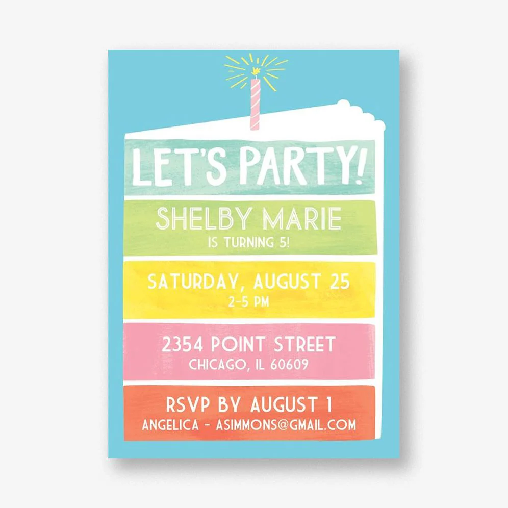 Rainbow Cake Birthday Party Invitation