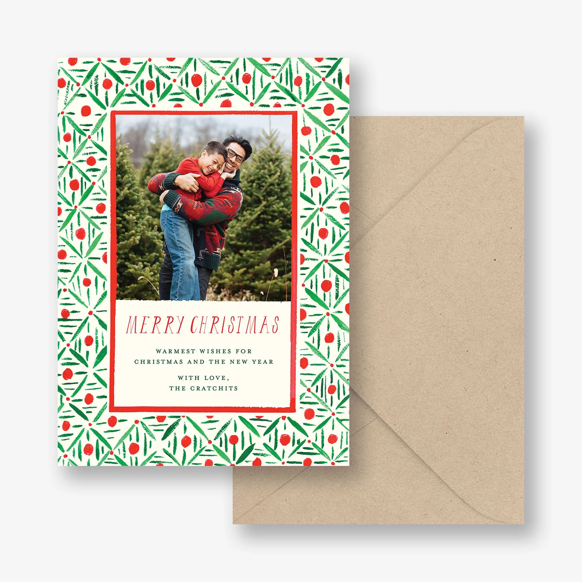 Red and Green Pattern Holiday Photo Card - Image 3