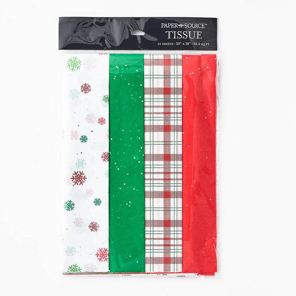Red/Green Snowflake and Plaid Tissue Paper - Image 2