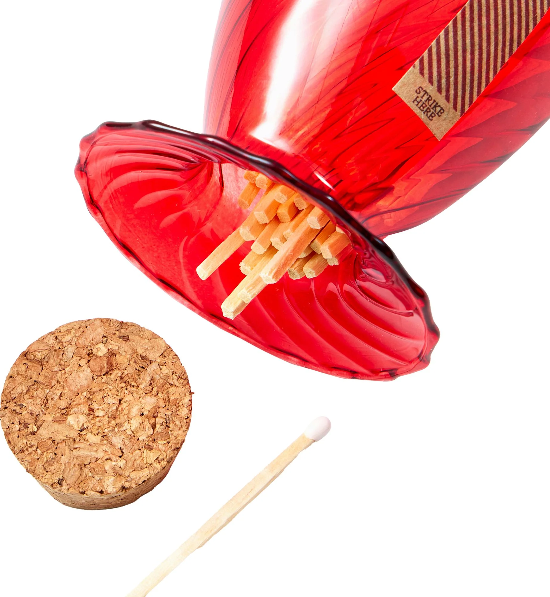 Red Striped Glass Cloche with Matches - Image 2