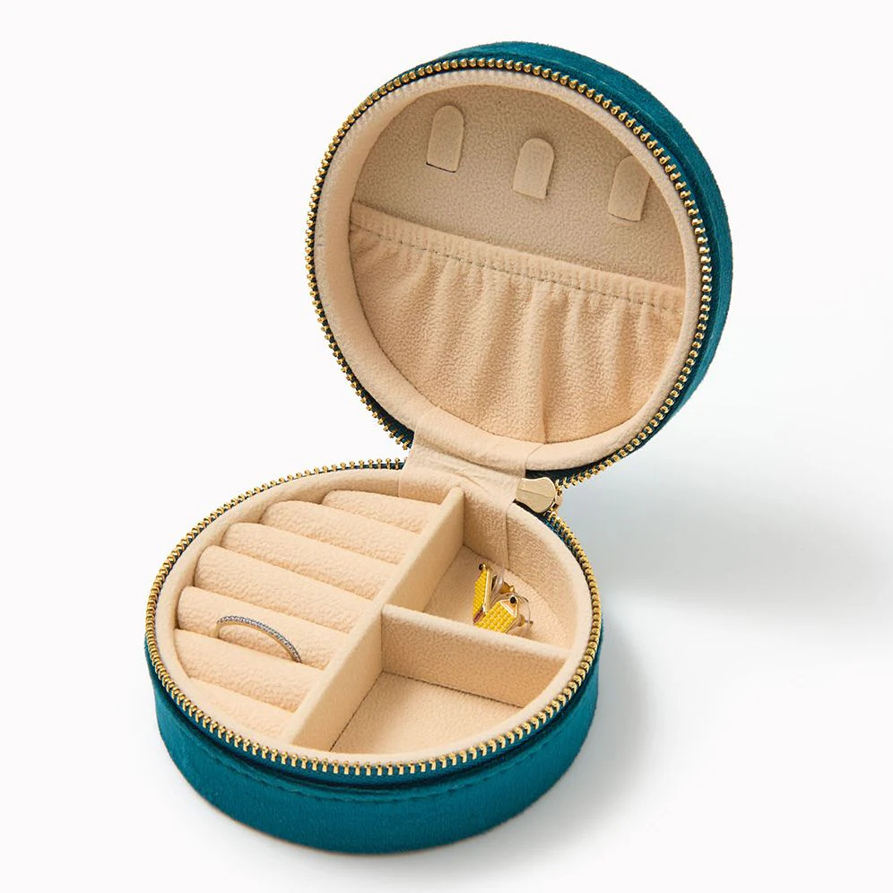 Round Velvet Jewelry Case-Teal - Image 2