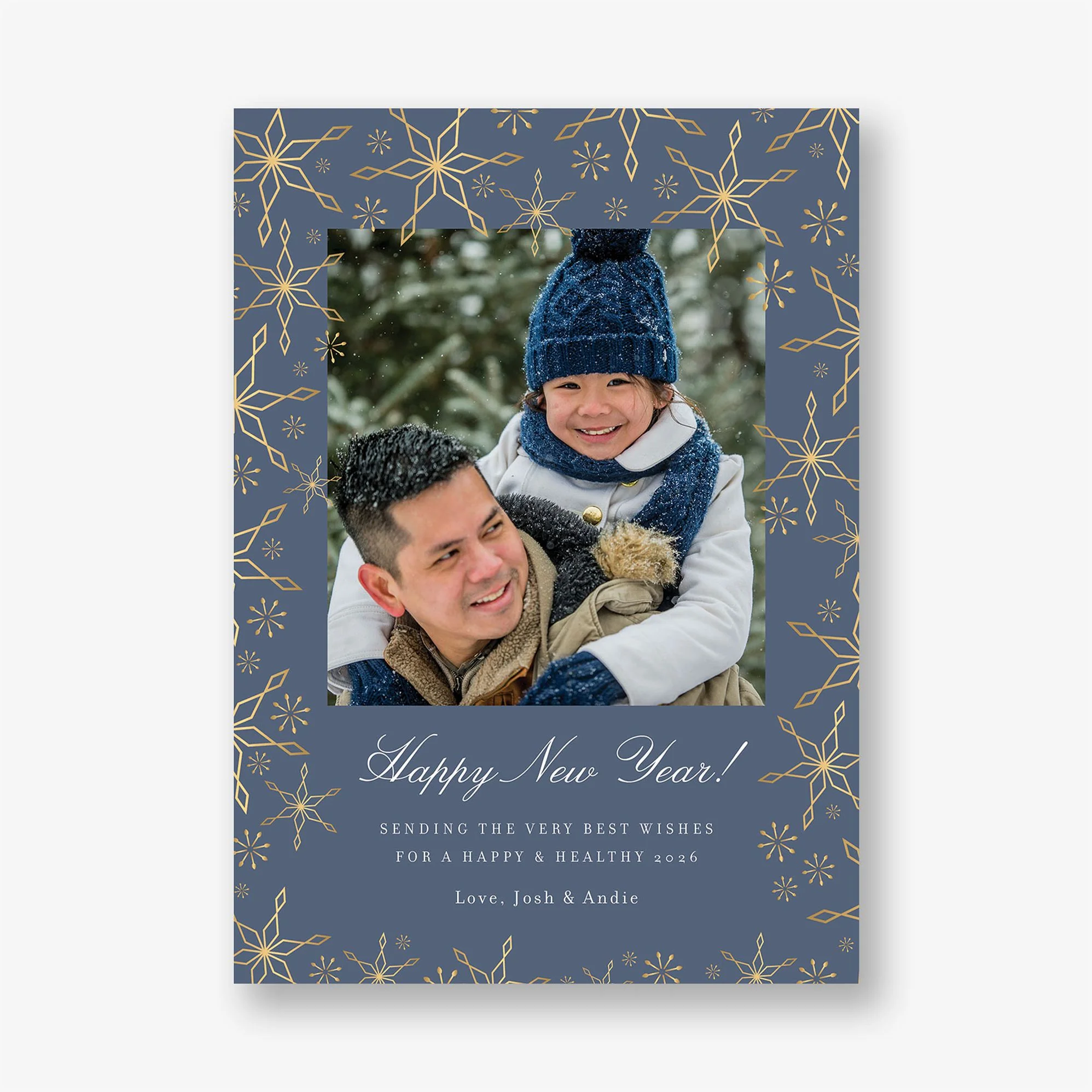 Scattered Snowflakes Foil New Years Photo Card - Image 3