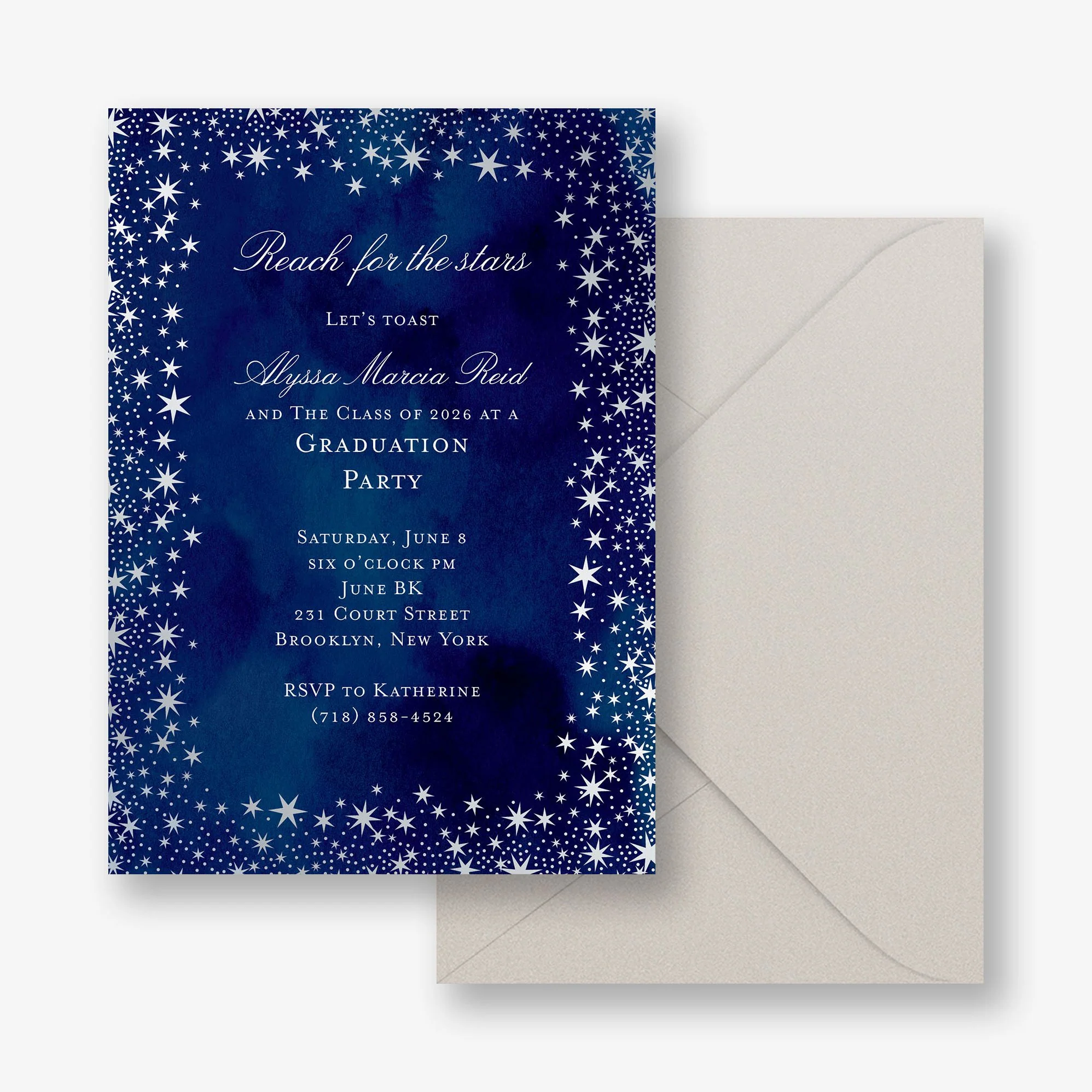 Silver Foil Reach For The Stars Graduation Party Invitation - Image 2