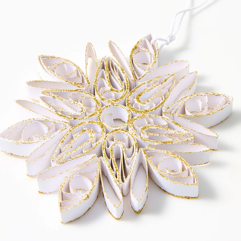 Snowflake Paper Ornament - White & Gold - Image 2