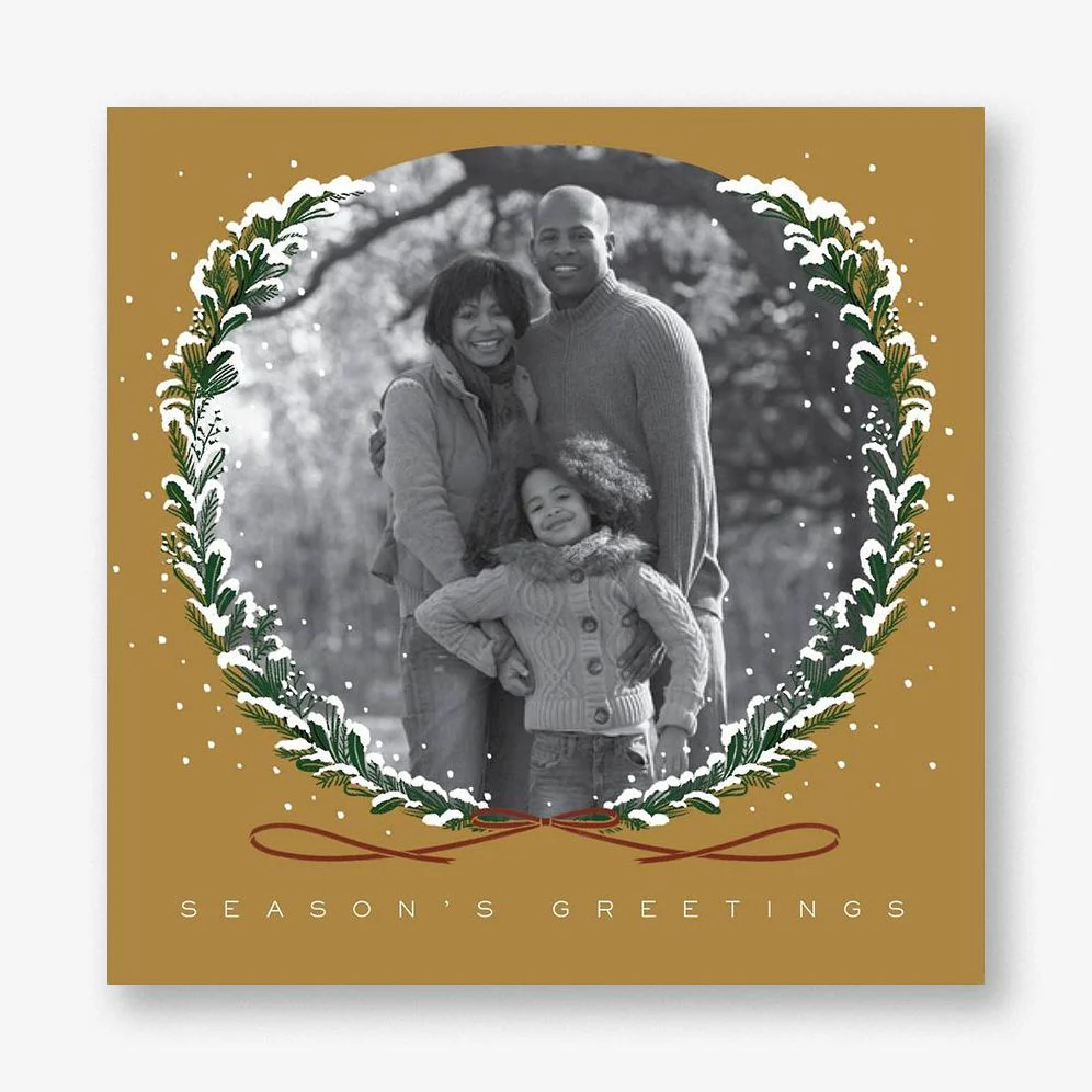 Snowy Sprigs Gold Holiday Photo Card