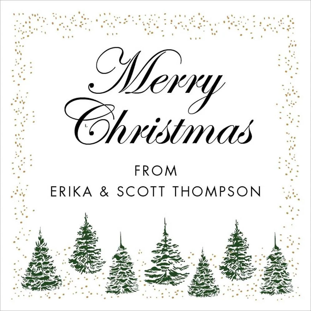 Snowy Winter Green Tree Border Holiday Gift Tag Label