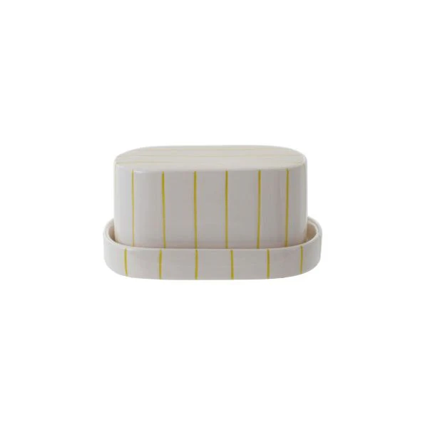 Stoneware Butter Dish w Stripes