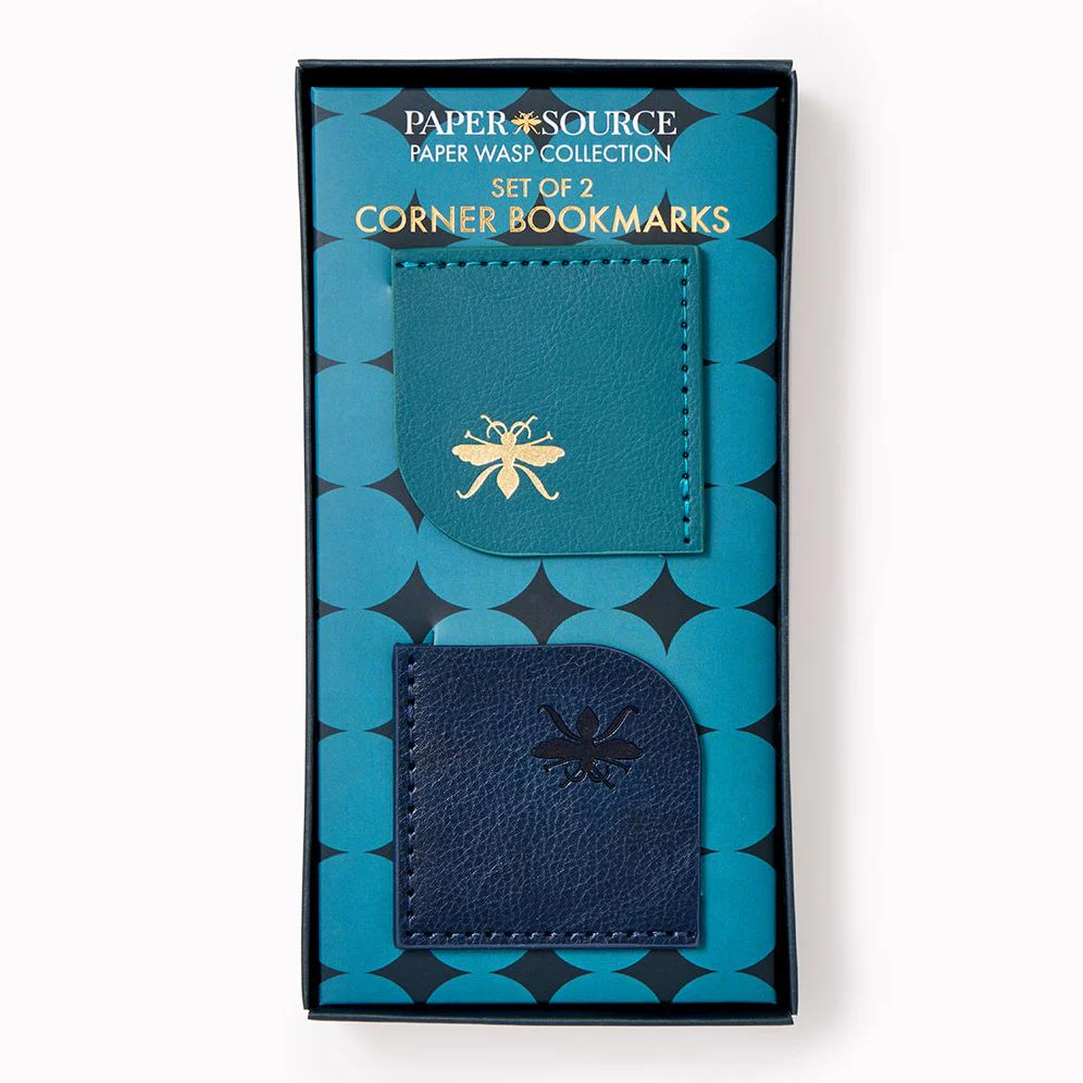 Teal Paper Wasp Leatherette Corner Bookmark Set