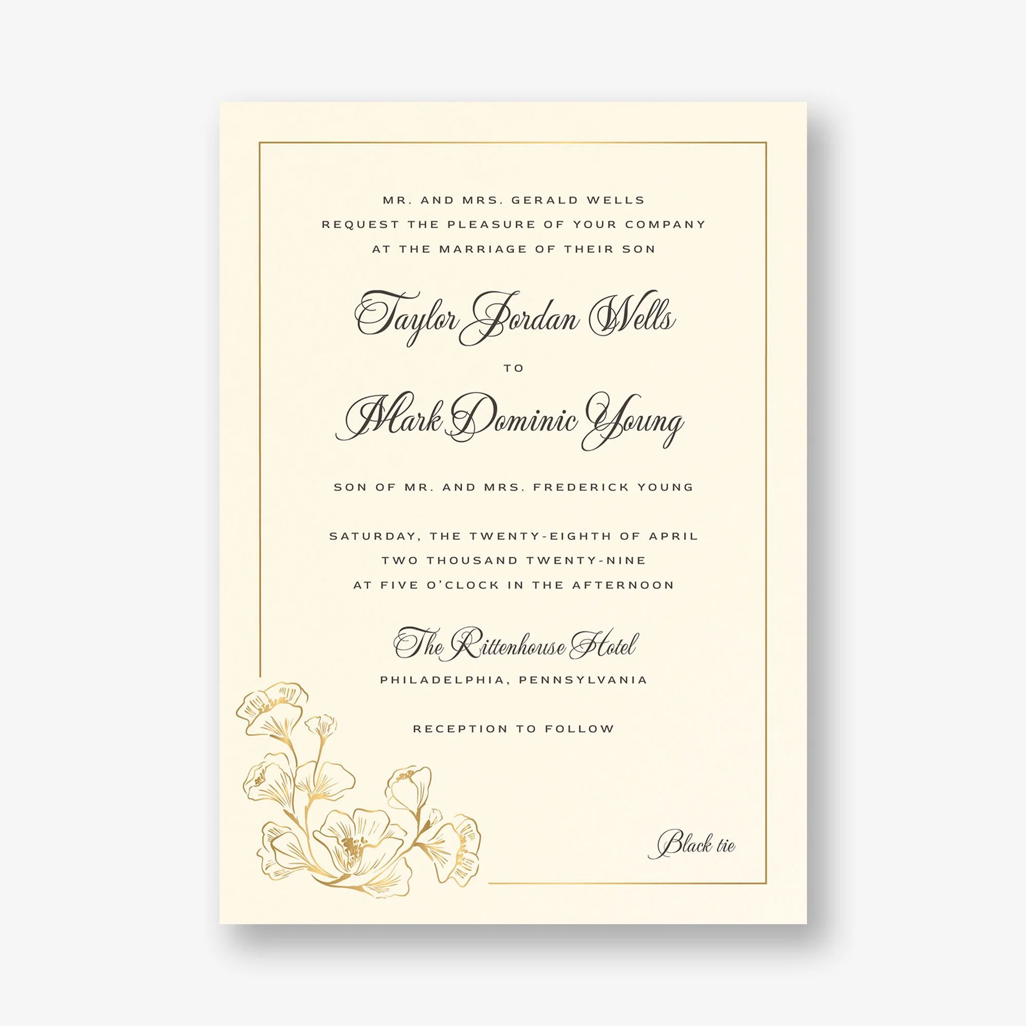Vintage Magnolia Frame Foil Wedding Invitation
