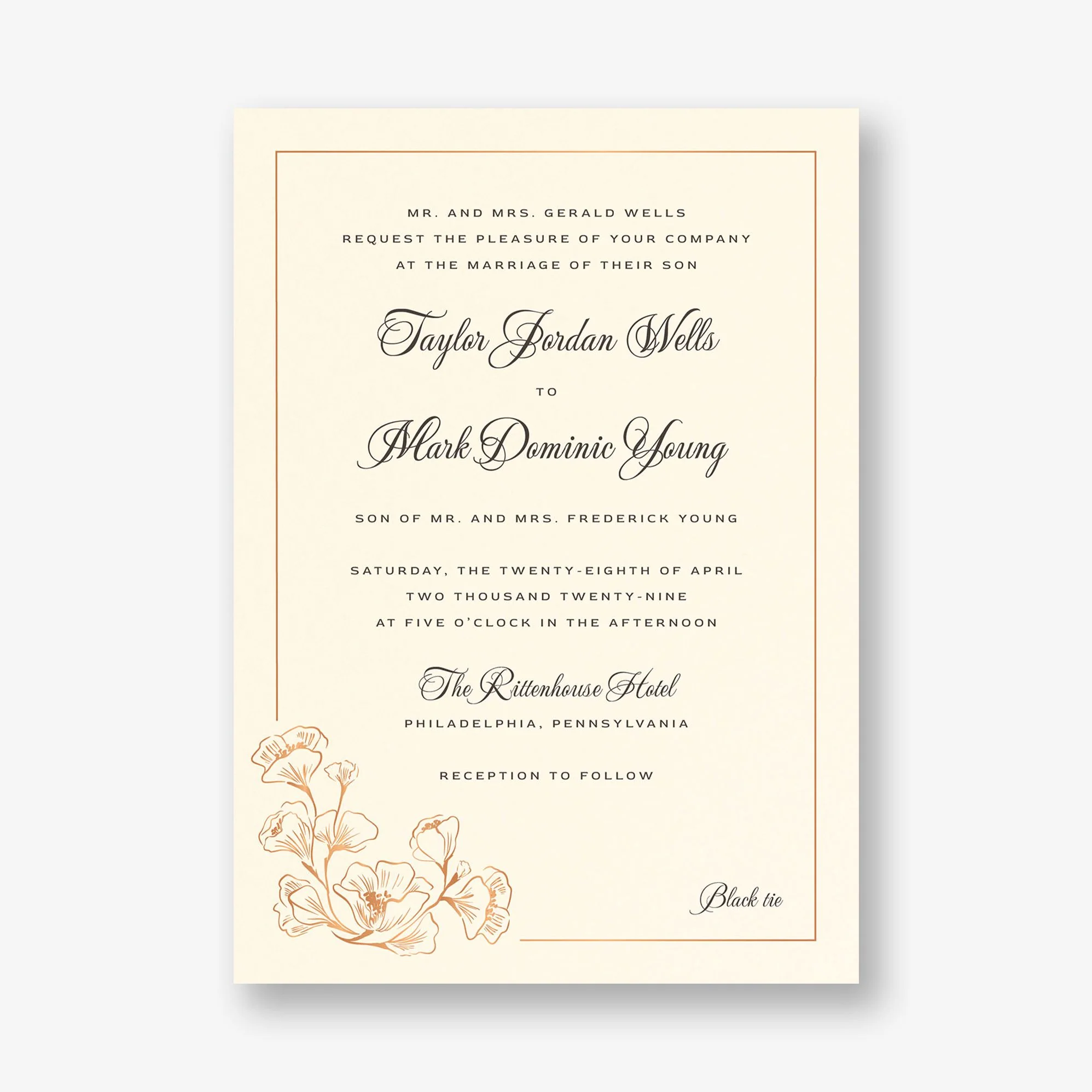 Vintage Magnolia Frame Foil Wedding Invitation - Image 2