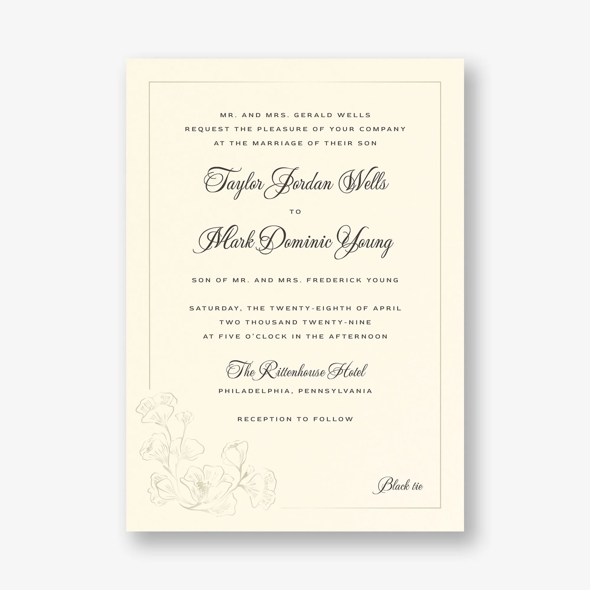 Vintage Magnolia Frame Foil Wedding Invitation - Image 4