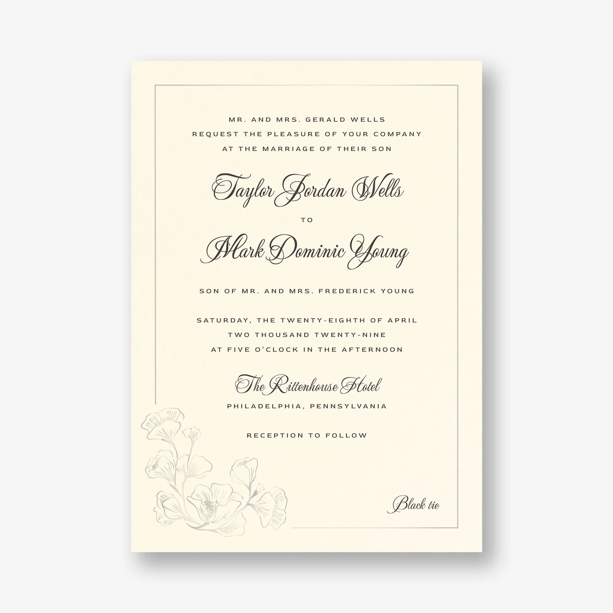 Vintage Magnolia Frame Foil Wedding Invitation - Image 5