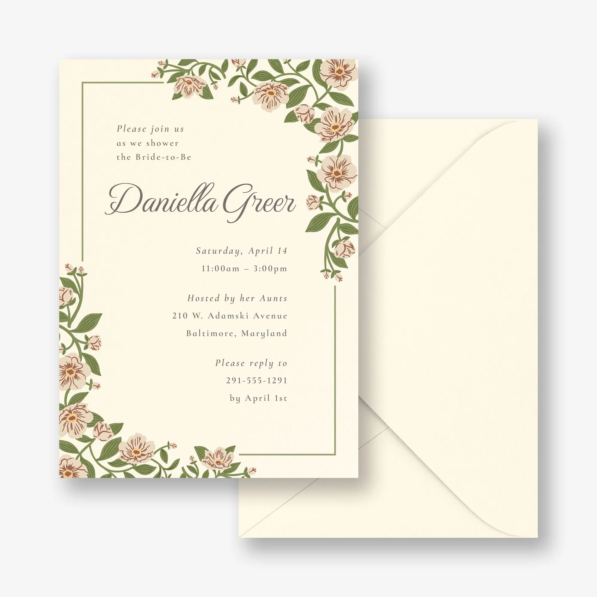 Vintage Primrose Bridal Shower Invitation - Image 3