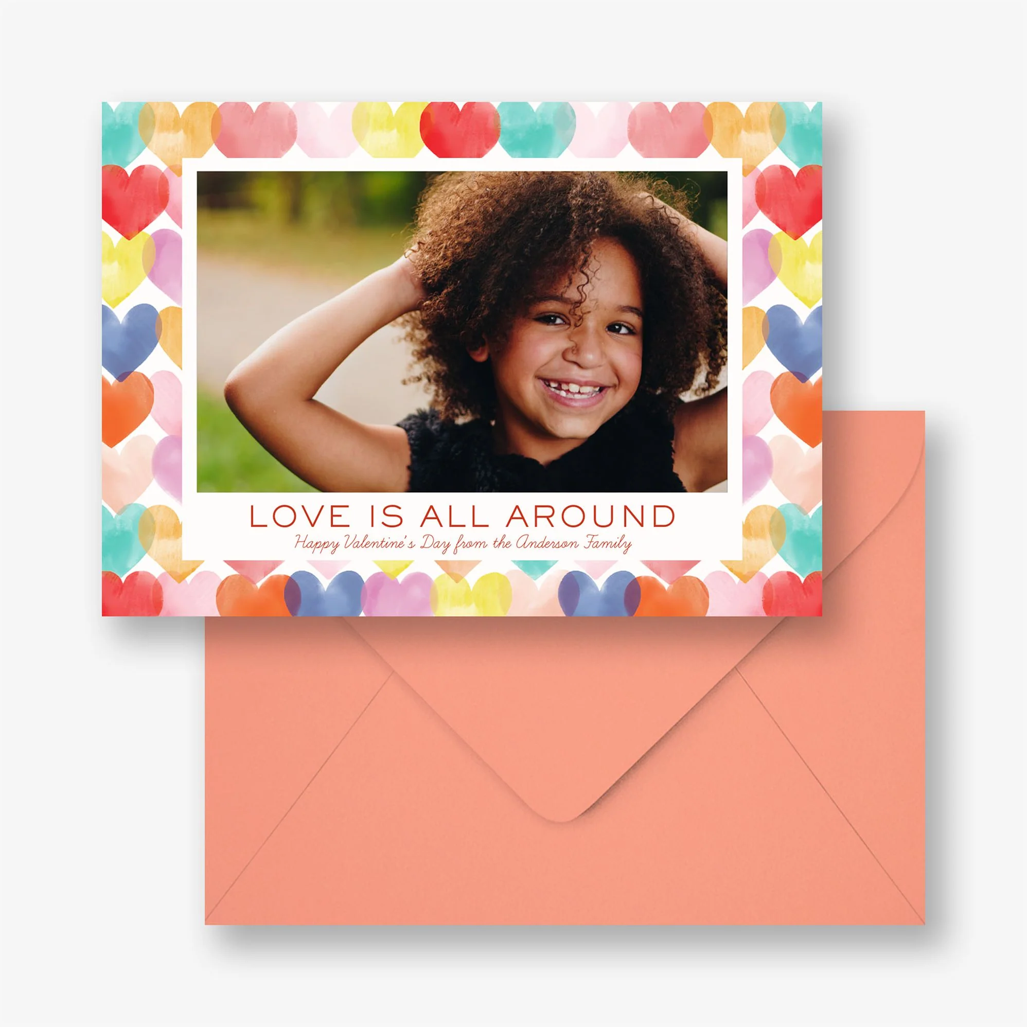 Watercolor Hearts Valentine Photo Card - Image 2