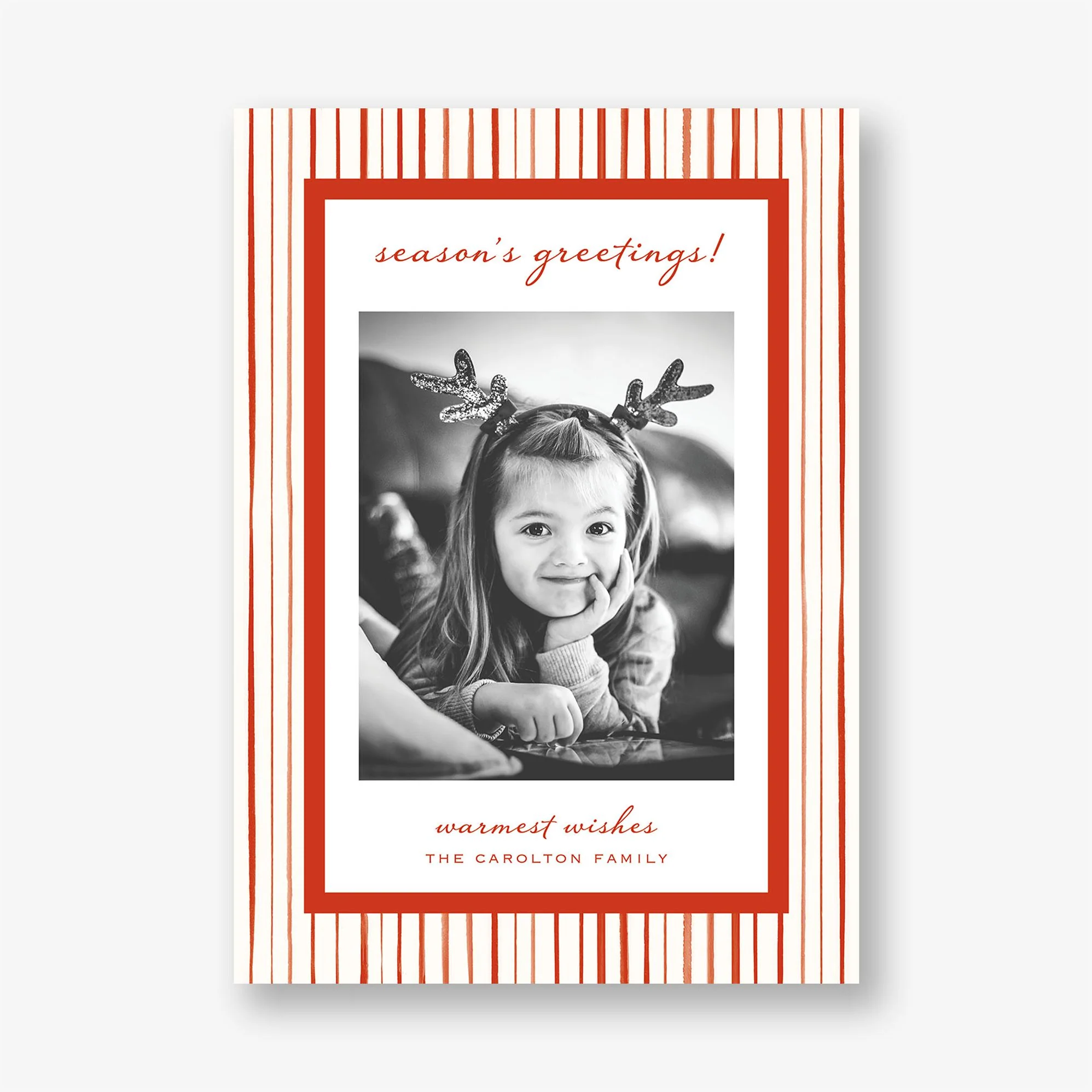 Watercolor Stripe Border Holiday Photo Card - Image 5