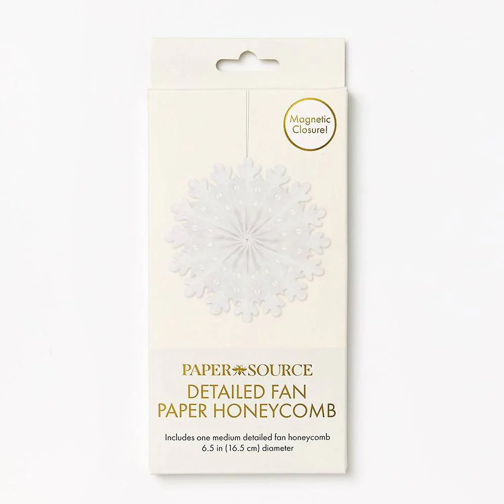White Detailed Fan Paper Honeycomb Med 6.5 inches